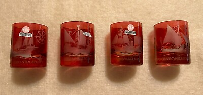 #ad Yachting sailing ships Ingrid vintage glass red cut clear barware $120.00