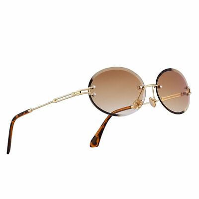 #ad Vintage Mens Retro Rimless Oval Brown Tint Polarized Gold Frame Sunglasses $9.99