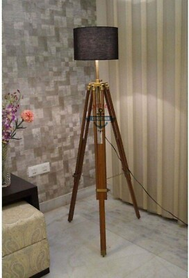 #ad Antique Floor Lamp Without Shade Vintage Wooden Tripod Stand Nautical Home Decor $128.68