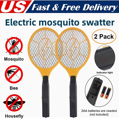 #ad 2Pcs Electric Mosquito Fly Swatter Handheld Zapper Killer Bug Pest Insect Racket $16.86