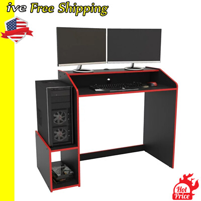 #ad Computer PC Laptop Table w Monitor Stand Storage Shelves Gaming Desk Wooden US $96.00