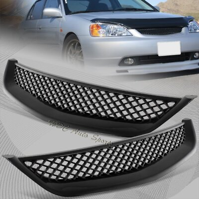 #ad For 2001 2003 Honda Civic JDM Type R Black Mesh ABS Front Hood Grille Grill $17.99