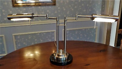 #ad Modern 2 Swing Arm Metal Brass Marble Adjustable Desk Table Dimmer Light $105.00