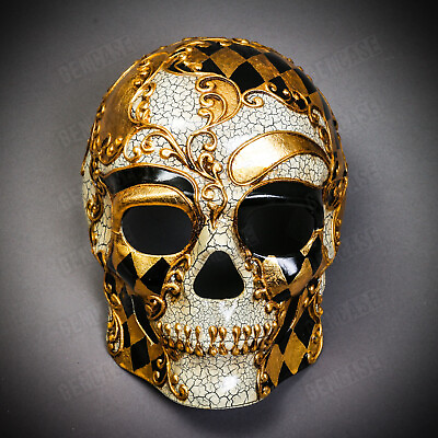 #ad Day of the Dead Full Face Skull Gold Black Venetian Halloween Masquerade Mask $29.00