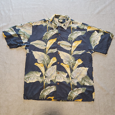 #ad Vintage Tommy Bahama Shirt Mens Large Blue Camp Hawaiian Aloha Floral All Over $19.95