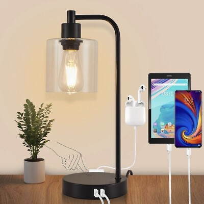 #ad Modern Table Lamps Bedroom Vintage Desk Lamp Table Light USB Charging Ports $39.99