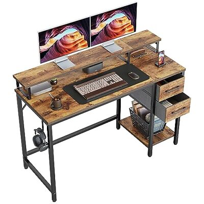#ad 47 Inch Computer Desk with Drawers and Monitor Stand Home Office Desk with S... $146.22