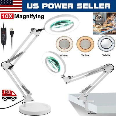 #ad Magnifier LED Lamp 10x Magnifying Glass Desk Light Reading Lamp With Baseamp; Clamp $23.90