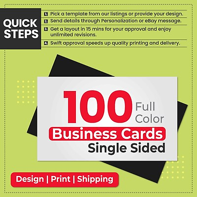 #ad 100 Full Color Business Card Printing FREE Design FREE SAME DAY Shipping 1 Side $14.30
