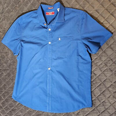 #ad Penguin Button Down Shirt Mens XL Short Sleeve Blue Heritage Slim Fit Logo $19.99