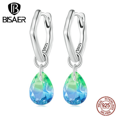#ad Bisaer S925 Sterling Silver Water drop CZ Ear Clips Hoop Earrings Jewelry Women $11.14