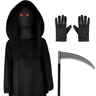 #ad CHILDRENS KIDS LIGHT UP GRIM REAPER FANCY DRESS COSTUME DEATH HALLOWEEN OUTFIT $28.51