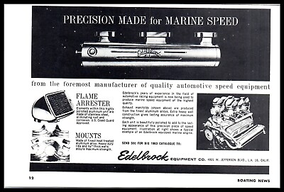 #ad 1963 Magazine Print Ad Edelbrock quot;Precision Made Marine Speedquot; A5 $3.99