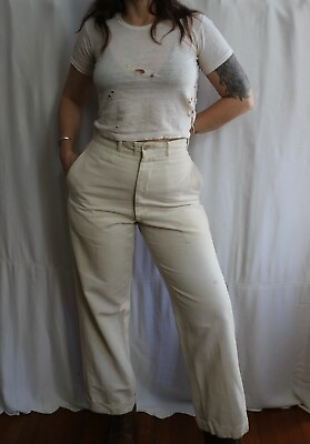 #ad Vintage 1930s Palm Beach Button Fly Cream Linen Trousers $225.00