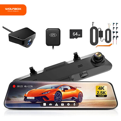 #ad WOLFBOX 4K Dash Cam G900 Mirror Camera Rear View cam Front and Rear Free SD Card $228.99