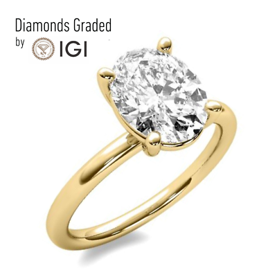 #ad 3 CT F VS1 Diamond Engagement Rings IGI Certfied Lab Grown Oval 18K Yellow Gold $2920.50