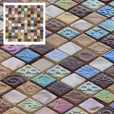 #ad Mother Of Pearl Shell Iridescent Glass Brown Mosaic Tile Kitchen Bath Backsplash $199.95
