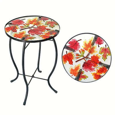 #ad NNETM Outdoor Mosaic Side Table with Printed Maple Leaf Glass Top AU $159.99
