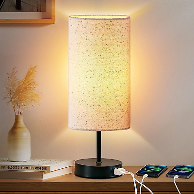 #ad CINSARY Touch Control Bedside Lamp with 2 USB Ports 3 Way Dimmable Linen $58.39