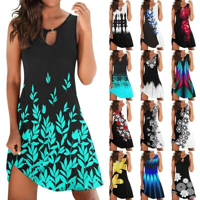 #ad Summer Women Casual Sexy Sleeveless Floral Print Sundress Loose Beach Mini Dress $24.36