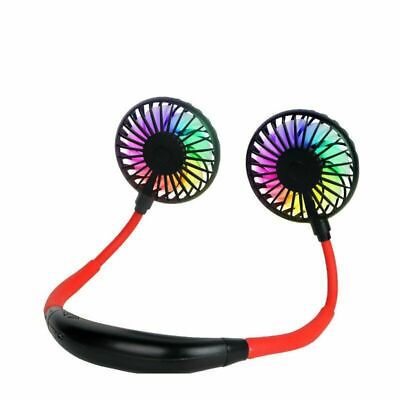#ad Portable Rechargeable Neckband Neck Hanging Dual Cooling Mini Fan Personal LED $7.49
