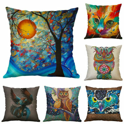 #ad Decor Owl Sofa Home For Printing Animal Linen Cotton Cover Cushion Pillow case C $8.26