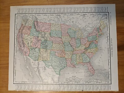 #ad Antique United States Map 1899 Atlas Central America flip multicolored $24.95