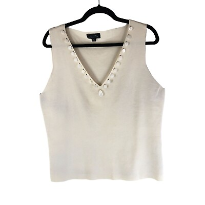 #ad Tahari Arthur S Levine Womens Tank Top Knit V Neck Beaded Sleeveless Ivory XL $5.99