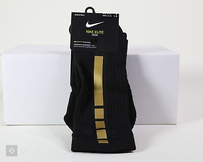 #ad NEW Nike Elite Crew Black Gold Basketball Socks DB5472 010 Men#x27;s Size M L $19.99