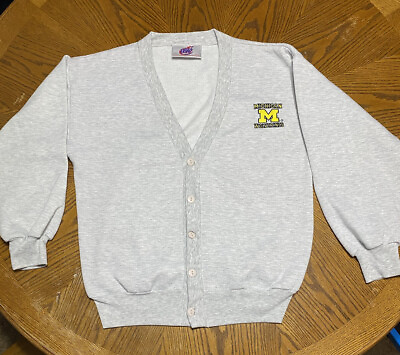 #ad Vintage Front Row Michigan Wolverines Gray Embroidered Cardigan Sweatshirt Large $59.00