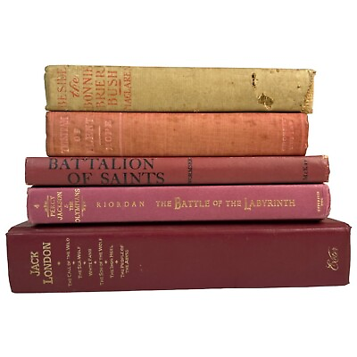 #ad Lot of 5 Decorative Book Stack Staging Prop Shelf Library Antique Vintage Red $30.00