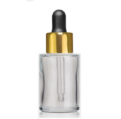 #ad 1 Oz Clear Cylinder Glass Bottle w Black Shiny Gold Regular Glass Dropp 120 PK $110.80