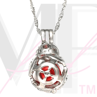 #ad Star Wars Necklace Cage Pendant Red Pearl Inside Stainless Steel BB 8 Wave Chain $11.38