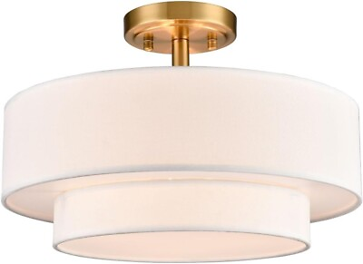 #ad Gold 3 Light Semi Flush Ceiling Light Modern Fabric Ceiling Lighting Fixture $95.00