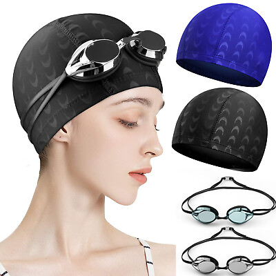 #ad Adult Swimming Hat Durable Elastic Pool Beach Swim Head Cap Swimming Goggles US $10.99