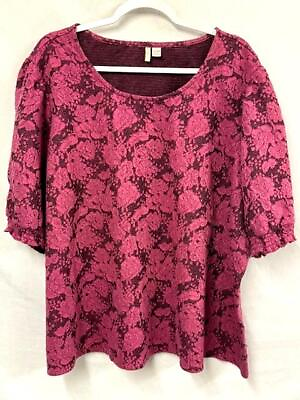 #ad Cato purple floral print scoop neck spandex stretch elbow sleeve plus top 26 28W $16.99