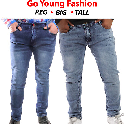 #ad Men#x27;s Slim FIT Stretch Jeans Chino Trousers Casual Flat Front FLEX DENIM Pants $32.61
