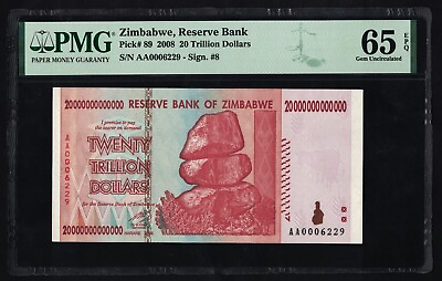 #ad Authentic 20 Trillion Dollars Zimbabwe AA 2008 P89 PMG UNC 65 Low Serial Number $87.99