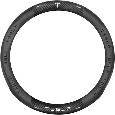 #ad Round Type Carbon Fiber Leather Car Steering Wheel Cover For Tesla Model 3 S X Y $29.99