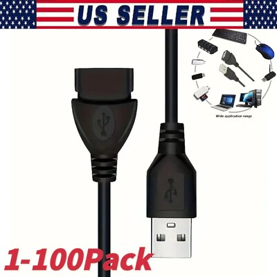 #ad High Speed USB USB Extension Cable USB 2.0 Adapter Extender Cord Male Female LOT $4.39