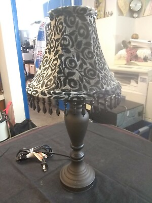 #ad L👀K Retro Style Table Lamp Ceramic Base Black Beaded Fabric Shade $28.88