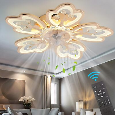 #ad 26 Inch Flower Modern Ceiling Fan with Lights Remote Control 6 Speed 3 Color $85.34