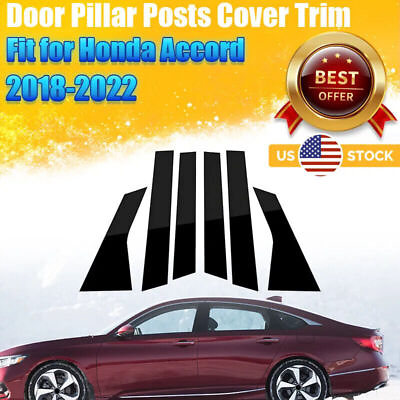 #ad 6pcs Glossy Post Pillar Black for 2018 2021 Accord Honda Window Door Trim Cover $11.99