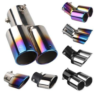 #ad Interface 63mm Single Dual Outlet UniversalCar Exhaust Tip Auto MufflerTail Pipe $42.25