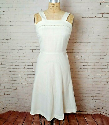 #ad Vintage Mathew Love Dress Size XS Small White Linen 70s Adjustable Strap $45.99