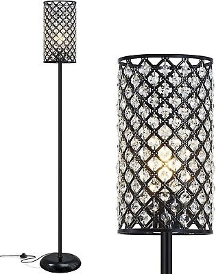 #ad Crystal Floor Lamp Modern Standing Lamp with Elegant Shade Black Floor Lamp wit $53.19