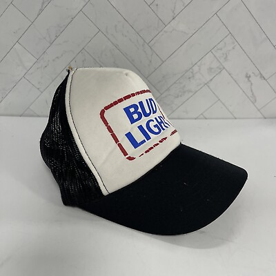 #ad Bud Light Trucker Hat White Black Mesh SnapBack Adjustable Vintage $6.64