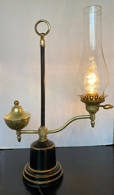 #ad Antique Brass Electric Converted Student Desk Oil Lamp 19quot; Tall 13quot; Wide $189.89