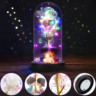 #ad LED Eternal Galaxy Rose in Glass Enchanted Forever Flower Thanksgiving Xmas Gift $21.98