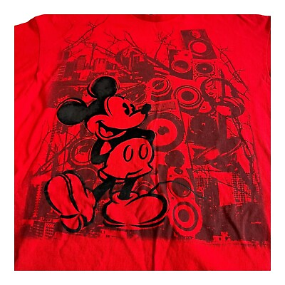 #ad Disney Mickey Mouse 3d Velvet Retro T Shirt Size 2XL XXL Red Music Boombox READ $16.24